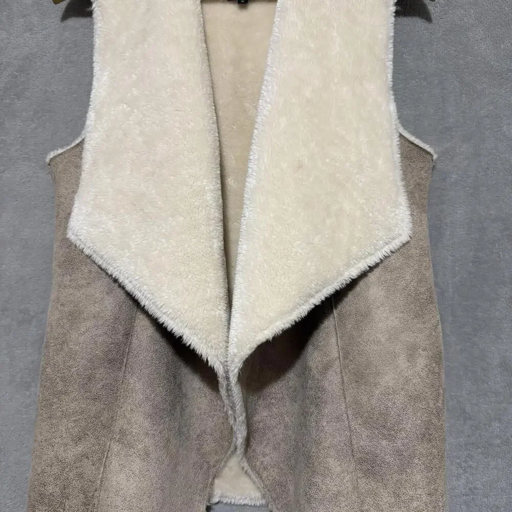 Dynamite Faux Suede Sherpa Vest Beige Waterfall Open Front XS-S Womens - Picture 9 of 9